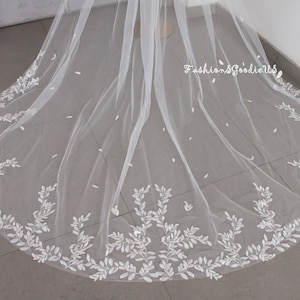 Leaf Wedding Veil, Leaf Lace Veil for Bride, Cathedral Royal Long Wedding Veil, One Layer Custom Bridal Veil, Boho Wedding Veil
