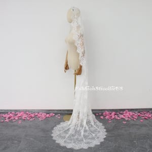 Gothic Black Lace Wedding Veil, Full Lace Mantilla Veil, Soft Lace Mantilla Wedding Veil, Vintage Full Lace Bridal Veil, Lace Edge Veil image 6