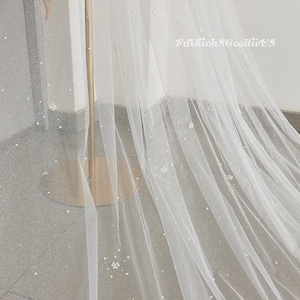 Glittery Pearls and Rhinestones Veil, Sparkling Glittery Veil with Pearls,  Pearls and Rhinestones Veil for Bride, Starry Glittery Veil