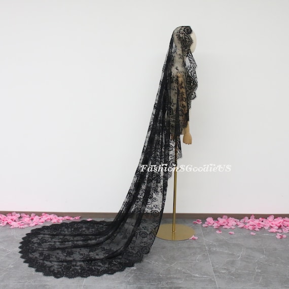 Gothic Black Lace Wedding Veil, Full Lace Mantilla Veil, Soft Lace Mantilla Wedding Veil, Vintage Full Lace Bridal Veil, Lace Edge Veil