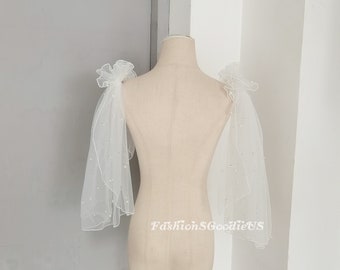Fairy Scattered Pearls Detachable Sleeves, Detachable Shoulder Veil, Removable Sleeves for Wedding Dress, Detachable Wedding Sleeves