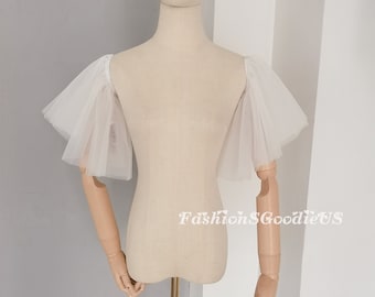 Custom Color Detachable Tulle Sleeves, Short Wedding Sleeves, Detachable Sleeves, Removable Sleeves for Wedding Dress, Fairy Wedding Sleeves