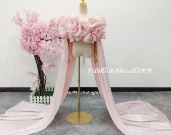 Fairy Shinny Organza Bridal Wrap, Off Shoulder Bridal Shawl with Long Train, Off the Shoulder Wedding Bolero, Bridal Shawl