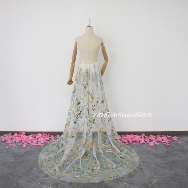 Floral Lace Bridal Train, Detachable Wedding Overskirt, Flowery Removable Wedding Dress Train