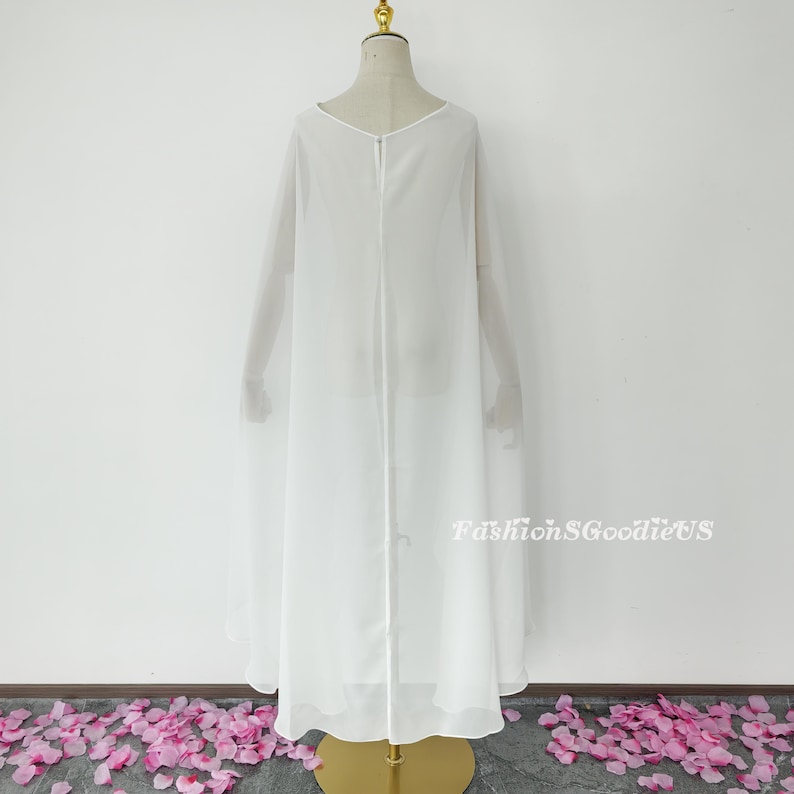 Bridal Ivory Shoulder Cape, Minimalist Chiffon Cape, Custom 144 Colors Wedding Cape, Unique High Low Shoulder Cape, Chiffon Shawl Wrap image 3
