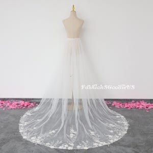 Simple Flower Lace Bridal Train, Bridal Overskirt, Detachable Wedding Dress Train, Overskirt, Wedding Attached Train, Long Tulle Lace Train