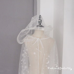 Sparkling Stars Wedding Cape Veil, Starry Stars Cape Veil with Hood, Shinny Hooded Cape Veil, Stars and Moons Cape Veil, Halloween Cape