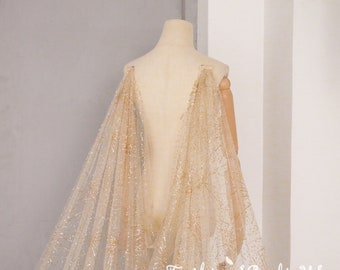 Shinny Gold V-Back Cape Veil, Gorgeous Shoulder Veil, Gold Fireworks Wedding Veil, Special Design Bridal Veil,Halloween Veil, Sparkling Veil