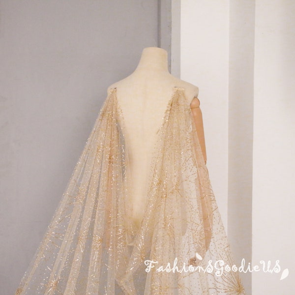 Shinny Gold V-Back Cape Veil, Gorgeous Shoulder Veil, Gold Fireworks Wedding Veil, Special Design Bridal Veil,Halloween Veil, Sparkling Veil