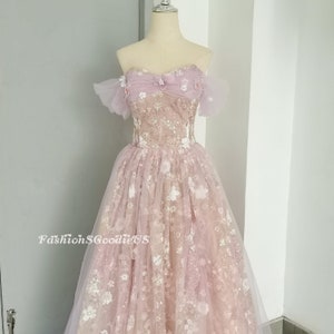 Funkelndes lila rosa Pailletten Abendkleid, Schulterfreies Abendkleid, Pailletten Florales Abendkleid, Geburtstagsparty-Abendkleid Kleid