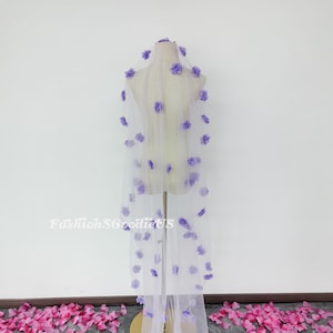 Dreamy Purple Flowers Wedding Veil, 3D Flowers Bridal Veil, Lavander Purple Flower Wedding Veil, One Layer Garden Outdoor Flower Veil