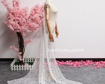 Bridal Neckerchief, Lace Bridal Neck Scarf, Chantilly Floral Lace Wedding Scarf with Tails