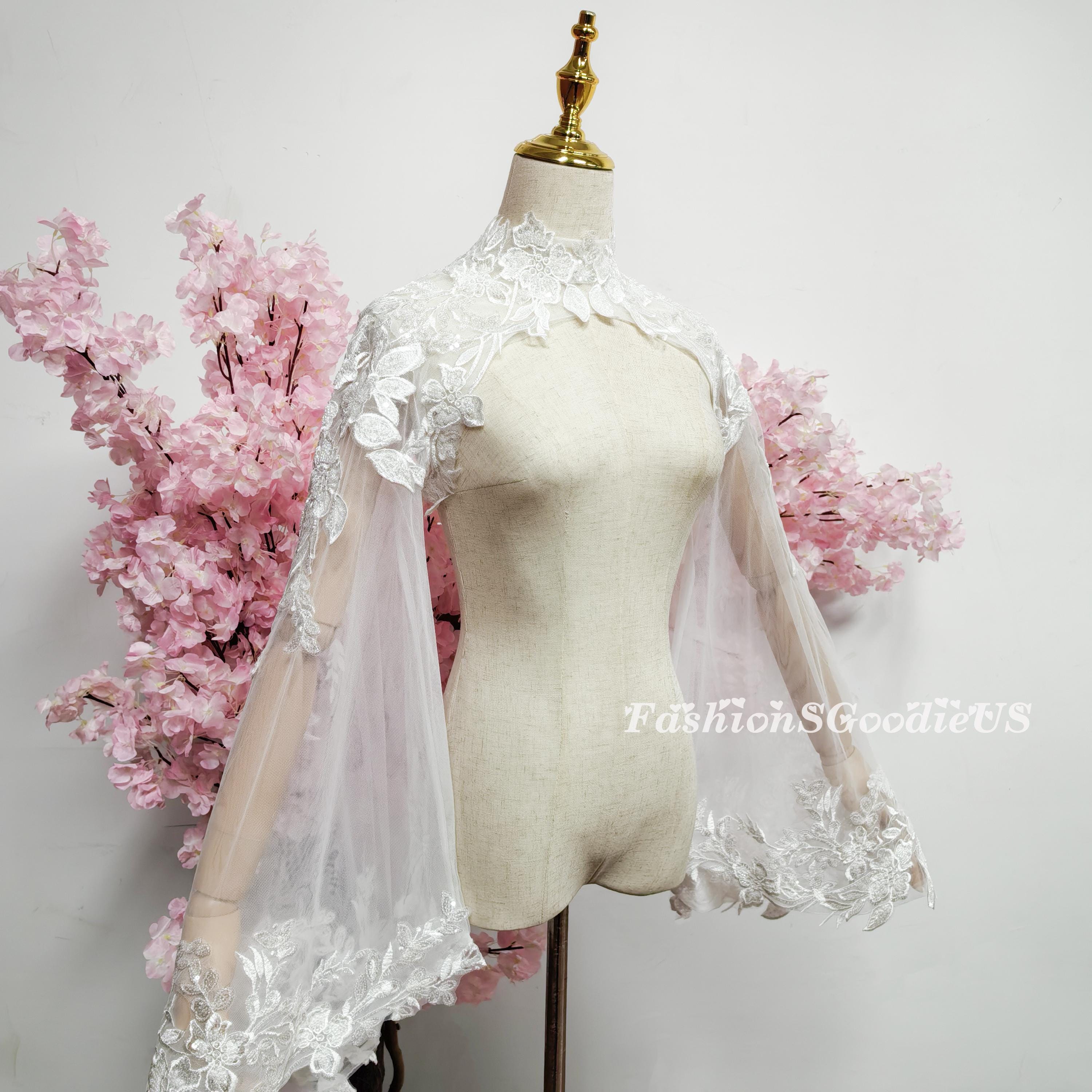Sparkle Flower La
ce Wedding Dress Bolero, High Collar Long Sleeves Sparkle Flower Lace Wedding Dress Bolero, High Collar Long Sleeves