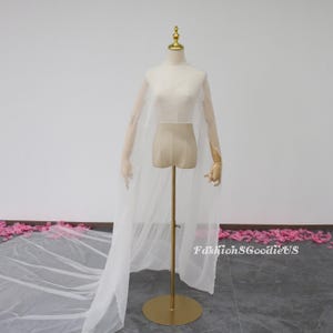 Soft Sheer Wedding Cape, Detachable Wedding Dress Cover Up, Longer Bridal Cape, Custom Color Wedding Shawl, High Low Bridal Cloak