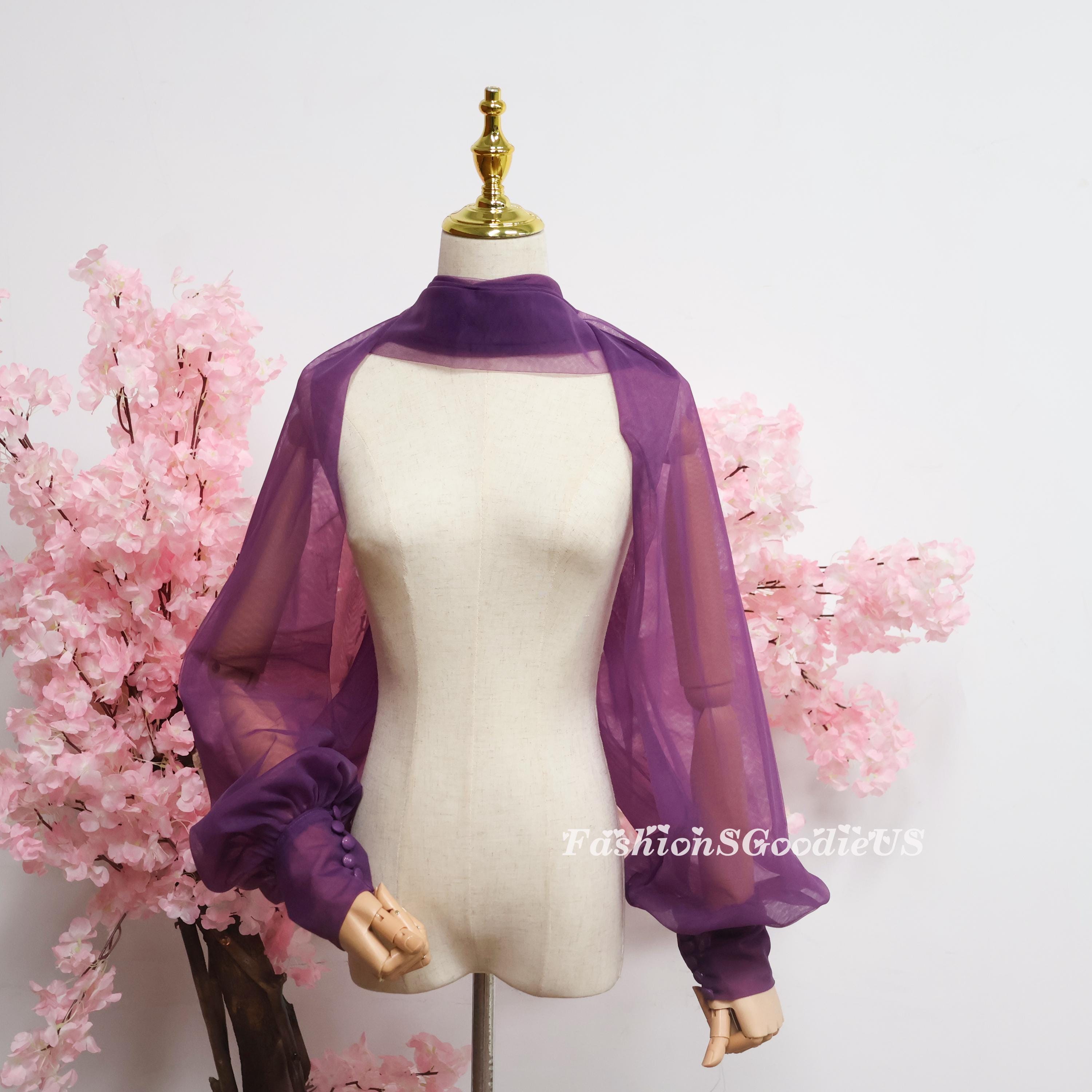 ボレロ vintage purple sheer embroidery bolero Mid Length Sleeve Sheer Purple Chiffon Bolero Jacket 3/4 Length