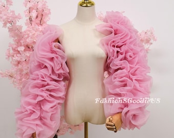 Dreamy Puffy Organza Wedding Dress Cover Up, Long Sleeves Bridal Boleros, Formal Event Shrug