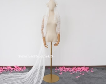 Cathedral Length Flower Lace Juliet Cap Veil, 1920s Wedding Veil, Full Lace Wedding Veil, Headpiece Veil, New Design Bridal Cap Veil