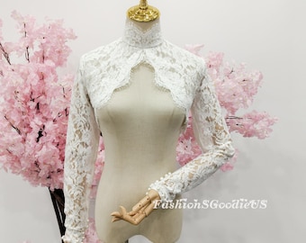 Elegant Full Lace Wedding Dress Cover Up, Long Sleeves Lace Boleros, Dreamy Floral Lace Bolero, Custom Size Custom Color Bridal Cover Up