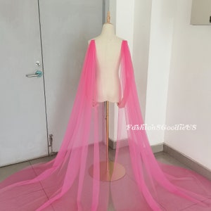 Hot Pink Wedding Wings, New Color Bridal Wings, Custom Shoulder Veil, Special Design Cape Veil, Two-Piece Shoulder Veil, Detachable Wings