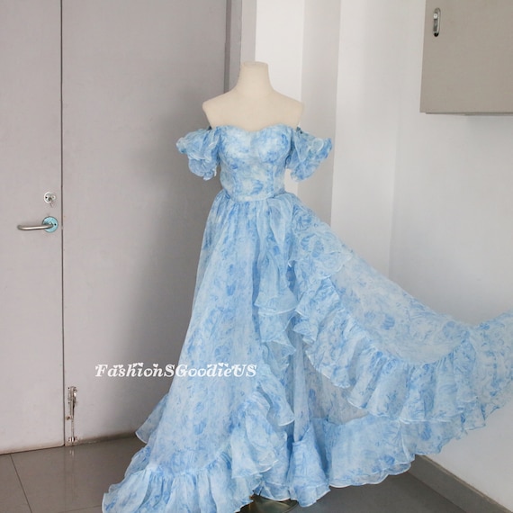Floral organza prom dress hot sale