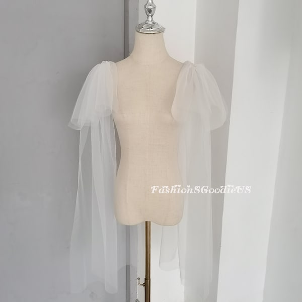 Unique Detachable High Low Shoulder Veil, Custom Color Shoulder Cape Veil for Wedding Dress, Fairy Removable Wedding Sleeves, Halloween Veil