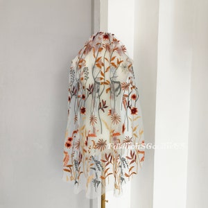 New! Autumn Foliage Wedding Veil, Embroidered Flower Vine Bridal Veil, Secret Garden Wedding Veil, Burnt Orange Floral Leaf Veil, One Layer