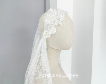 Elegant Flower Lace Juliet Cap Veil, Wedding Cap Veil, 1920s Wedding Veil, Lace Cap Veil, Headpiece Bridal Veil, Wedding Accessory, Cap Veil