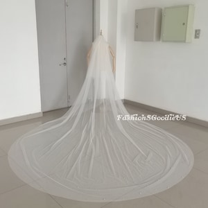 Elegant Wedding Veil with Pearls, Sparkly Champagne Rhinestones and Pearls Veil, Simple Pearls Veil for Bride, Rhinestones Veil with Blusher