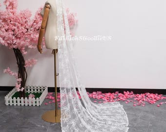 Chantilly Floral Lace Wedding Scarf with Train, Bridal Neckerchief, Lace Bridal Neck Scarf