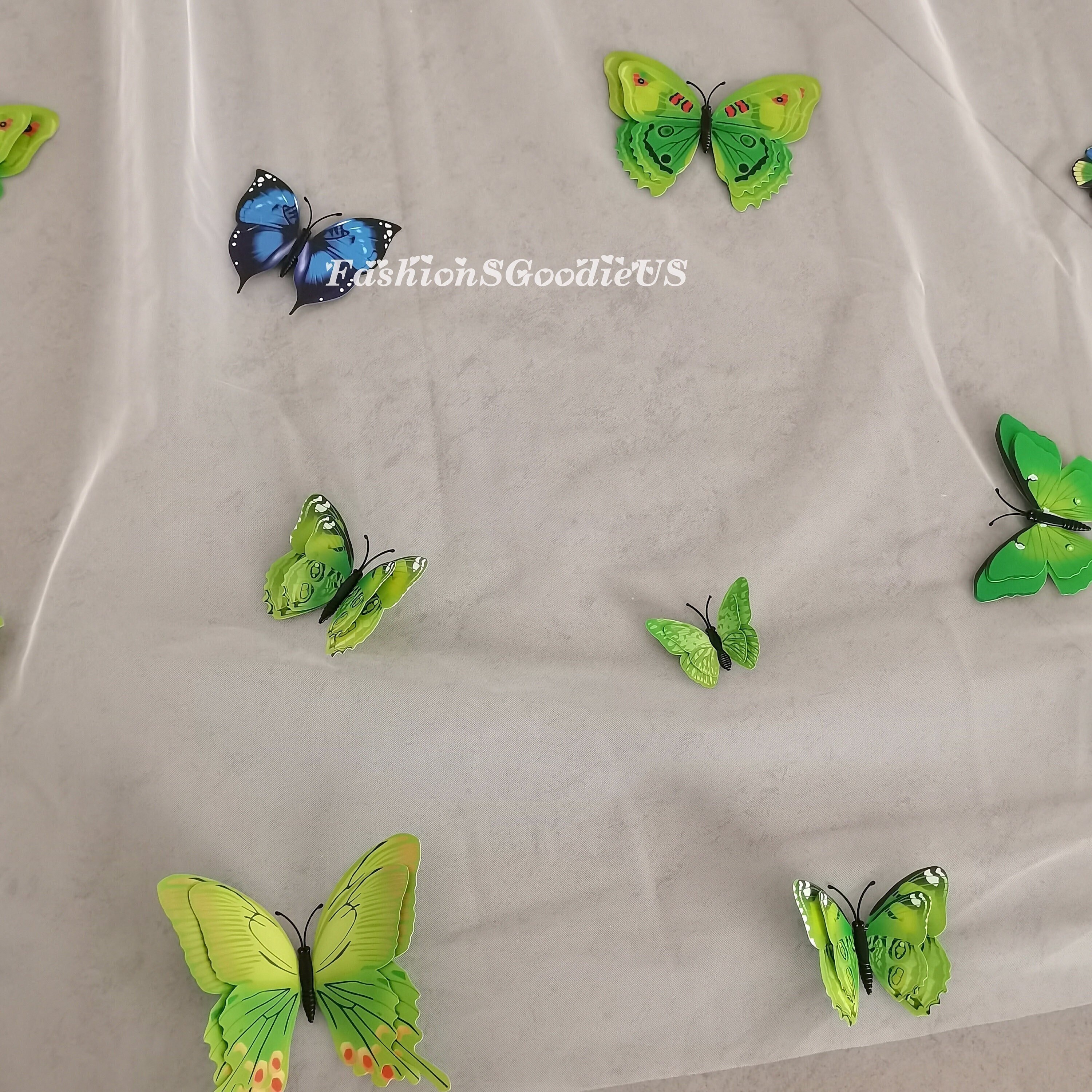 Green Blue 3D Butterfly Wedding Veil, Forest Theme Veil for Bride, Dreamy Butterfly Wedding Veil, One Layer Veil, Custom Tulle Color Veil
