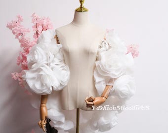 Romantic Organza Roses Wedding Wrap, Formal Event Prom Party Shrug, Bridal Cover Up,