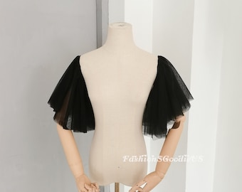 Black Tulle Sleeves, Short Wedding Sleeves, Custom Color Detachable Sleeves, Removable Sleeves for PromDress, Fairy Bridal Sleeves