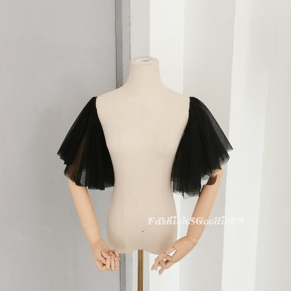 Black Tulle Sleeves, Short Wedding Sleeves, Custom Color Detachable Sleeves, Removable Sleeves for PromDress, Fairy Bridal Sleeves