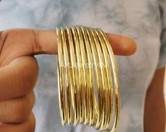 18k Gold Filled Bangle Set: Minimalist Stackable Brass Bracelets