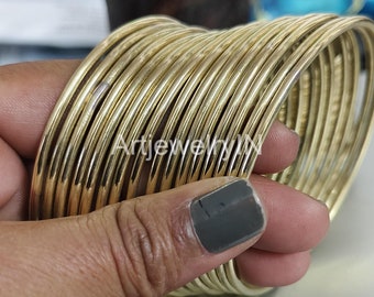 Handgemaakte massief messing stapelarmbandenset, minimalistische sieraden