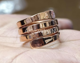 Handgjord justerbar ring i massiv koppar: Minimalistiska spiraltrådsmycken