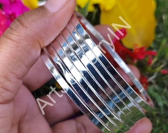 7 Massive Sterling Silber Armreifen, Stapelbare Boho Armbänder