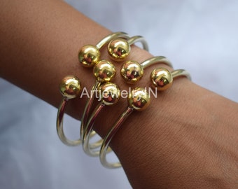 Set of 5 Solid Brass Bangles: Engraved Beaded Cuff Bracelet