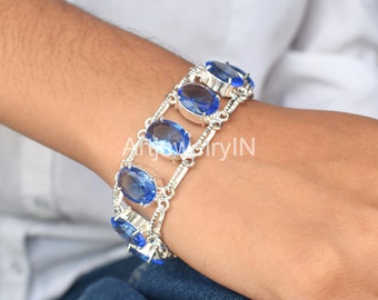 Adjustable Tanzanite Bracelet: Handmade 925 Silver Bangle