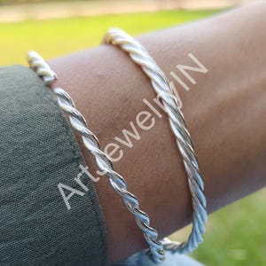 Solid Silver Bangle Thick Handmade Bangle Set of 2 Twisted Silver Bangle Stacking Bangle  Chunky Adjustable bangle For Woman Gift Jewelry