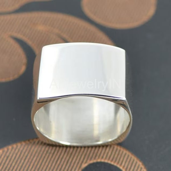 Square ring, 925 sterling silver ring, Geometric ring, Chunky silver ring, Wide band ring, Signet ring, Men's ring, Gift for him