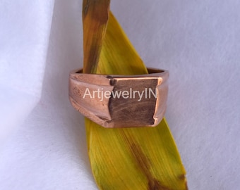 Zuiver koperen zegelring, vierkante ring, unisex cadeau