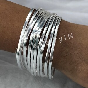 925 Sterling Silver Bangle Set: Minimalist Square Bangles, Set of 7