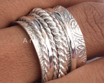 Handmade 925 Sterling Silver Spinner Ring - Wide Band Meditation Statement Ring A139 1 thumbnail image
