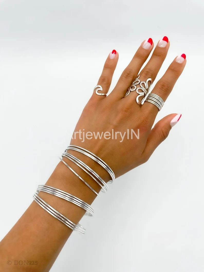 Set of 7 Silver Bangles Solid Sterling Silver Bangles Set Etsy