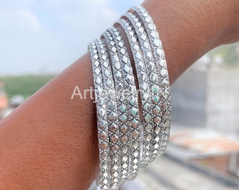 Sterling Silber Armreifen Set: Minimalistisches Design, handgemacht