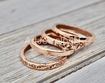 Set of 4 Copper Rings, Handmade copper jewelry, Copper ring, Women Rings 2.5mm hammered copper ring Stackable copper ring, anniversary gift