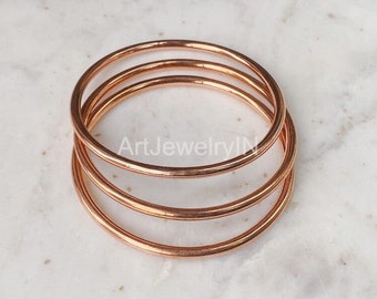 Pure Copper 3 Set Stacking Bangles, Minimalist Bracelet Jewelry