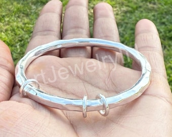 Gros bracelet jonc en argent sterling fait main : épais bracelet à maillons ronds