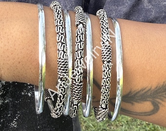 Lot de 7 joncs joncs en argent sterling : joncs empilables bohèmes faits main